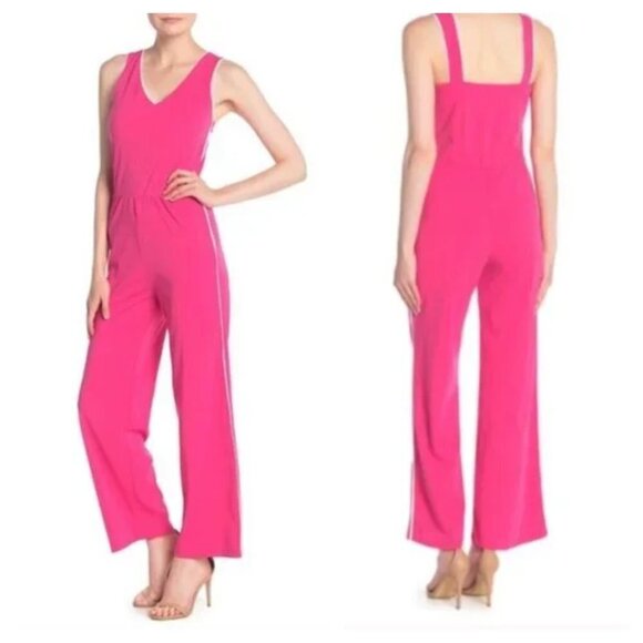 love...ady Pants - NEW Love..ady M Piped Trim Sleeveless Pant Jumpsuit Pink